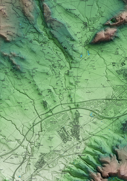 Mapa artístico del relieve de les Cabanyes, al Alt Penedès, con 15 km de entorno y base topográfica ICGC. Detalle de la zona inferior izquierda.