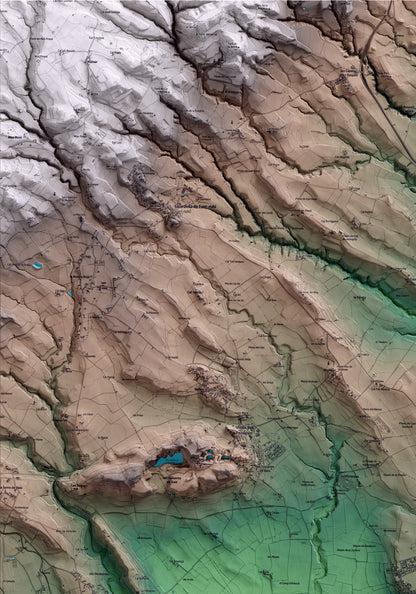 Mapa artístico del relieve de les Cabanyes, al Alt Penedès, con 15 km de entorno y base topográfica ICGC. Detalle de la zona superior izquierda.