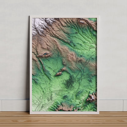 Mapa artístico del relieve de les Cabanyes, al Alt Penedès, con 15 km de entorno y base topográfica ICGC. Presentación enmarcada.