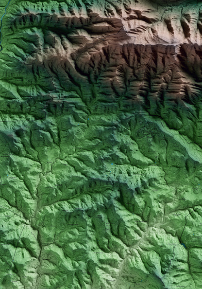 Mapa artístico del relieve de les Llosses, al Ripollès, con 15 km de entorno y base topográfica ICGC. Detalle de la zona inferior izquierda.