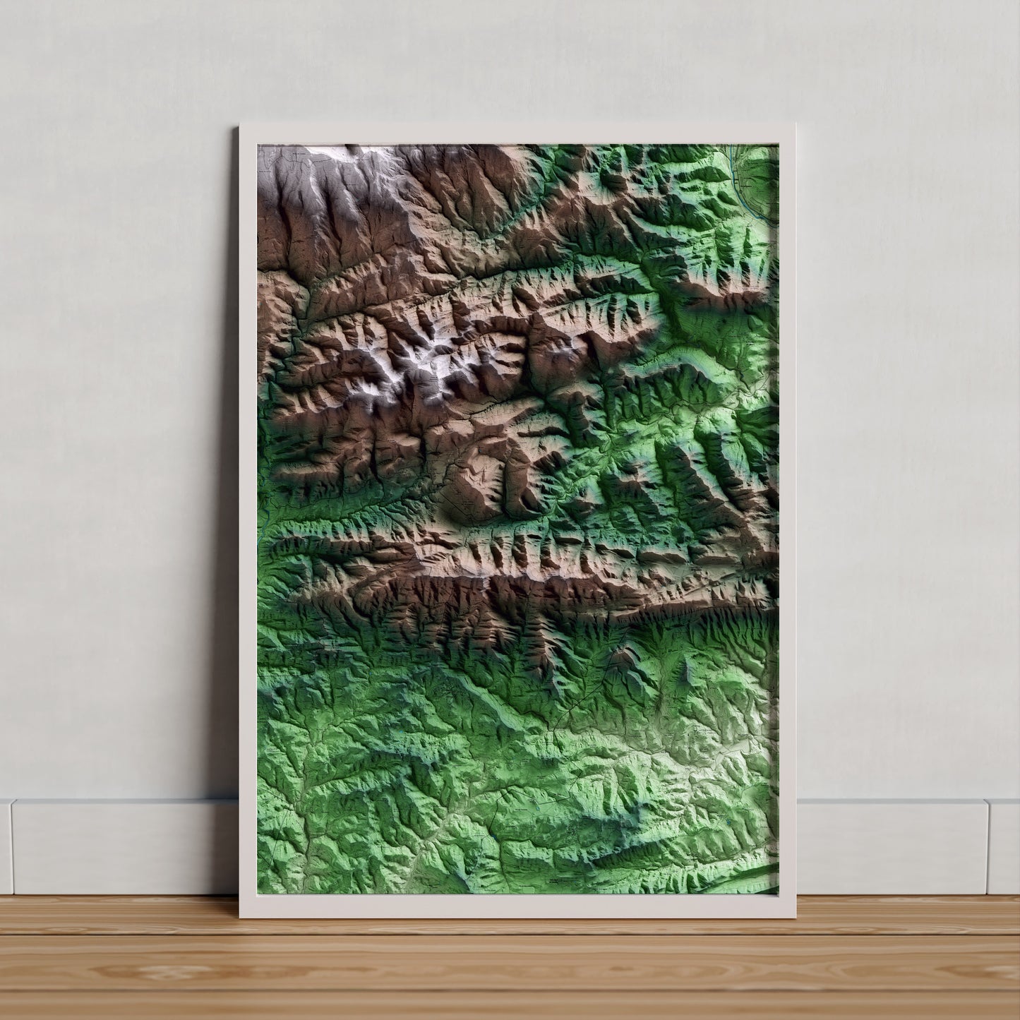 Mapa artístico del relieve de les Llosses, al Ripollès, con 15 km de entorno y base topográfica ICGC. Presentación enmarcada.