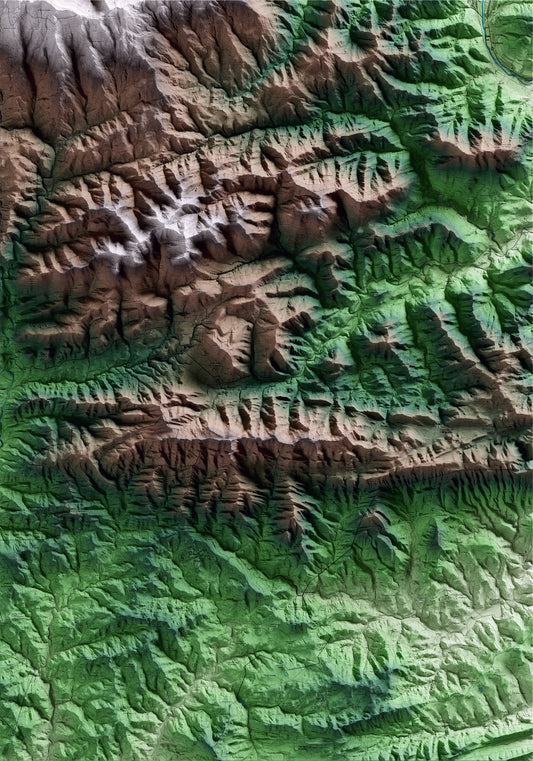 Mapa artístico del relieve de les Llosses, al Ripollès, con 15 km de entorno y base topográfica ICGC
