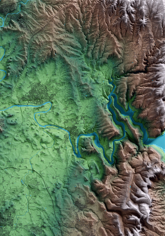 Mapa artístico del relieve de les Masies de Roda, a Osona, con 15 km de entorno y base topográfica ICGC