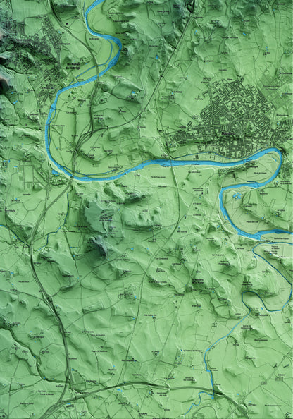 Mapa artístico del relieve de les Masies de Voltregà, a Osona, con 15 km de entorno y base topográfica ICGC. Detalle de la zona inferior derecha.