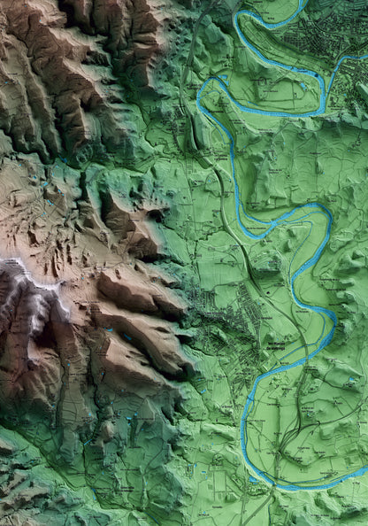 Mapa artístico del relieve de les Masies de Voltregà, a Osona, con 15 km de entorno y base topográfica ICGC. Detalle de la zona central.