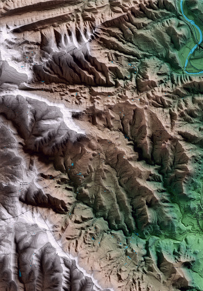 Mapa artístico del relieve de les Masies de Voltregà, a Osona, con 15 km de entorno y base topográfica ICGC. Detalle de la zona superior izquierda.