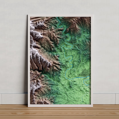 Mapa artístico del relieve de les Masies de Voltregà, a Osona, con 15 km de entorno y base topográfica ICGC. Presentación enmarcada.