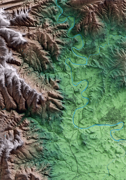 Mapa artístico del relieve de les Masies de Voltregà, a Osona, con 15 km de entorno y base topográfica ICGC
