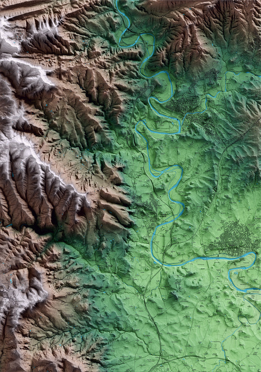 Mapa artístico del relieve de les Masies de Voltregà, a Osona, con 15 km de entorno y base topográfica ICGC