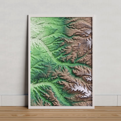 Mapa artístico del relieve de les Oluges, a la Segarra, con 15 km de entorno y base topográfica ICGC. Presentación enmarcada.