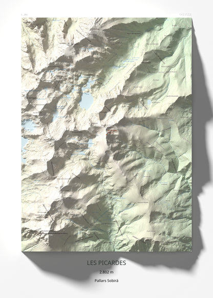 Mapa de relieve de les Picardes, 2802 m, Pallars Sobirà, lámina 100 Cims de Trobart 50 × 70 cm.