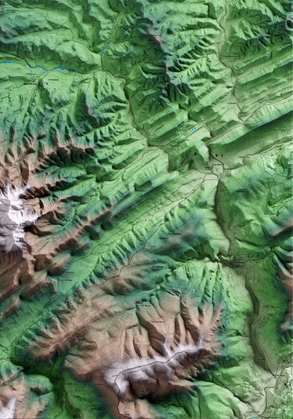 Mapa artístico del relieve de les Piles, a la Conca de Barberà, con 15 km de entorno y base topográfica ICGC. Detalle de la zona inferior derecha.