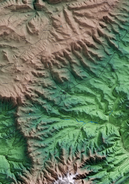 Mapa artístico del relieve de les Piles, a la Conca de Barberà, con 15 km de entorno y base topográfica ICGC. Detalle de la zona central.