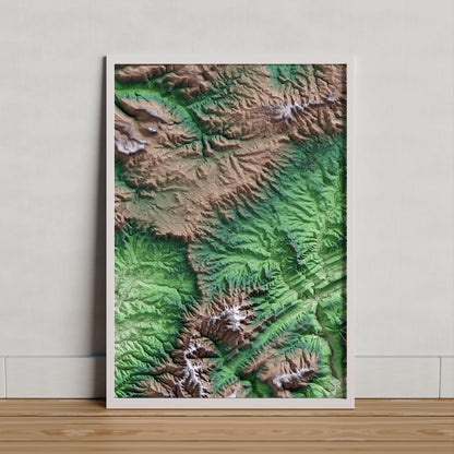 Mapa artístico del relieve de les Piles, a la Conca de Barberà, con 15 km de entorno y base topográfica ICGC. Presentación enmarcada.