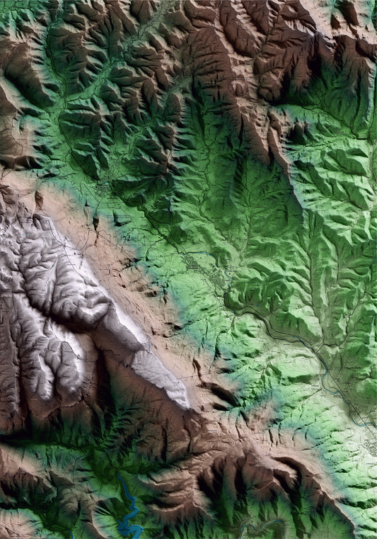 Mapa artístico del relieve de les Planes d'Hostoles, a la Garrotxa, con 15 km de entorno y base topográfica ICGC