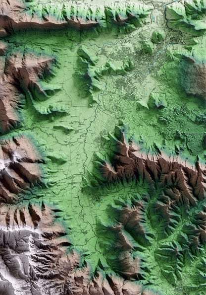 Mapa artístico del relieve de les Preses, a la Garrotxa, con 15 km de entorno y base topográfica ICGC