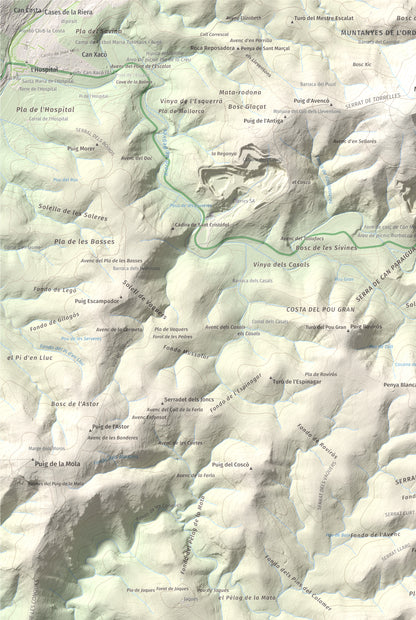 Mapa topográfico del relieve: les Solius, 533 m. Detalle de la zona superior izquierda. 61 × 91 cm.