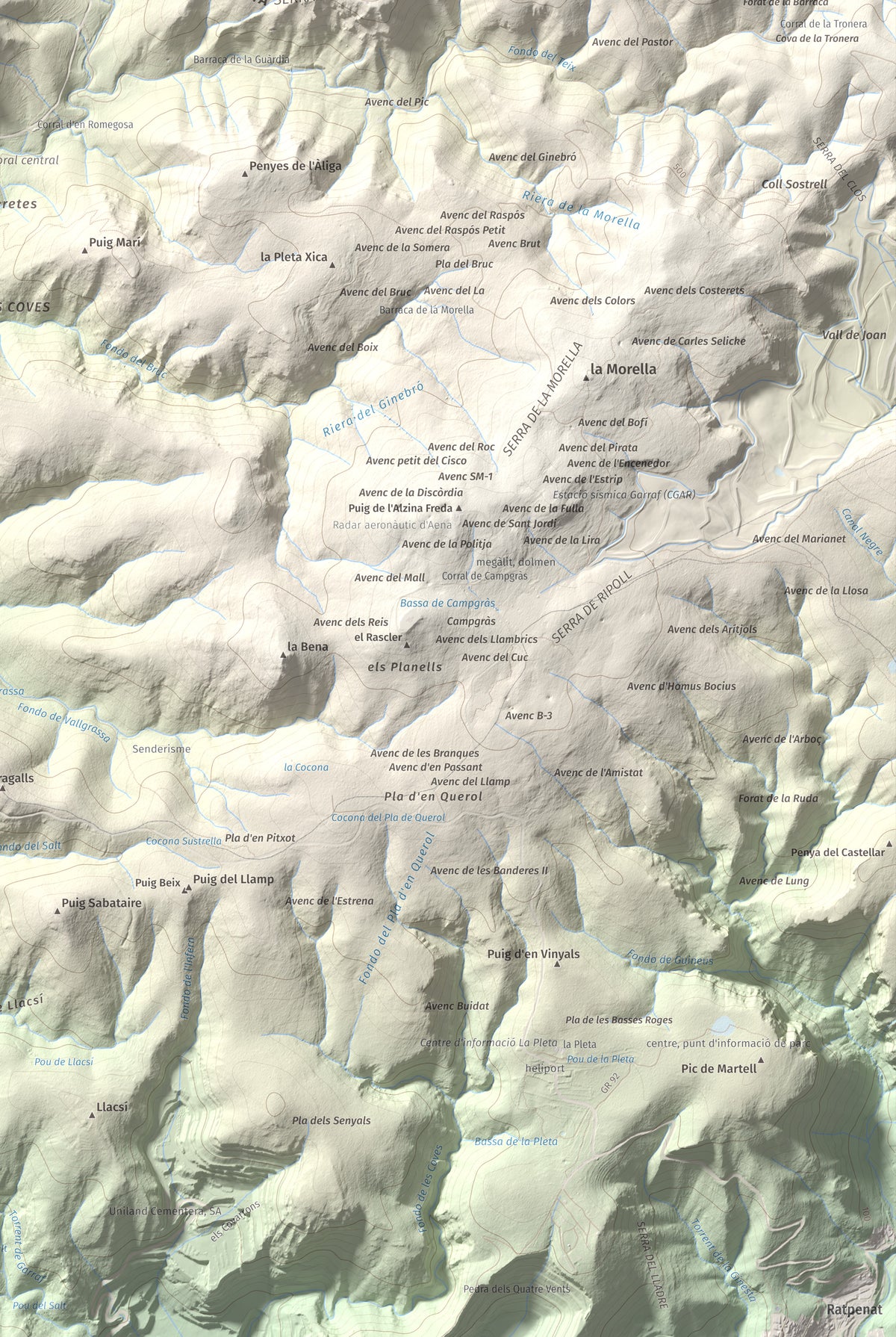 Mapa topográfico del relieve: les Solius, 533 m. Detalle de la zona inferior derecha. 61 × 91 cm.