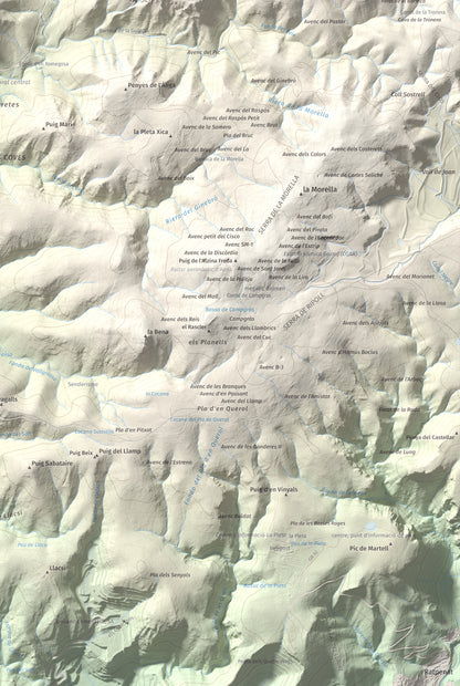 Mapa topográfico del relieve: les Solius, 533 m. Detalle de la zona inferior derecha. 61 × 91 cm.
