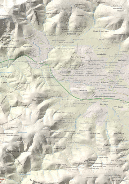 Mapa topográfico del relieve: les Solius, 533 m. Detalle de la zona superior derecha. 70 × 100 cm.
