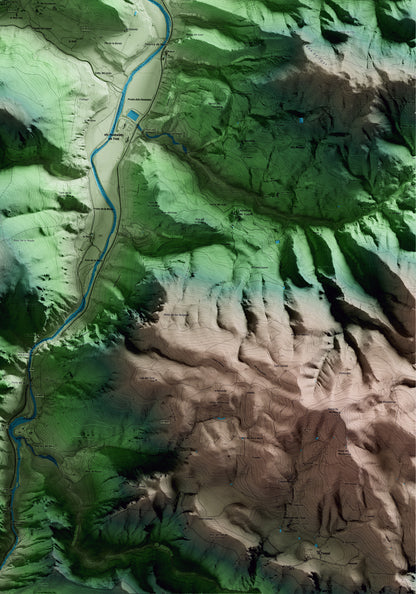Mapa artístico del relieve de les Valls d'Aguilar, al Alt Urgell, con 15 km de entorno y base topográfica ICGC. Detalle de la zona inferior derecha.