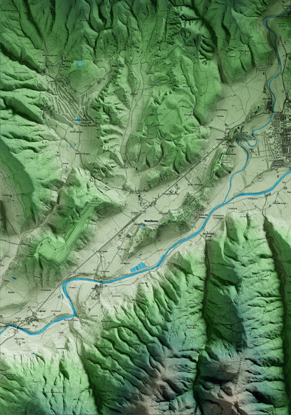 Mapa artístico del relieve de les Valls de Valira, al Alt Urgell, con 15 km de entorno y base topográfica ICGC. Detalle de la zona inferior izquierda.
