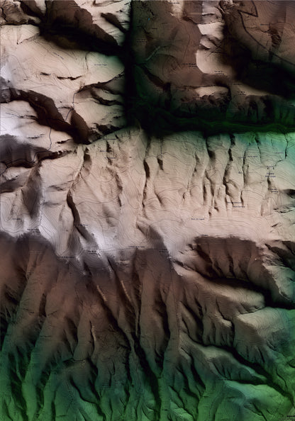 Mapa artístico del relieve de les Valls de Valira, al Alt Urgell, con 15 km de entorno y base topográfica ICGC. Detalle de la zona superior izquierda.