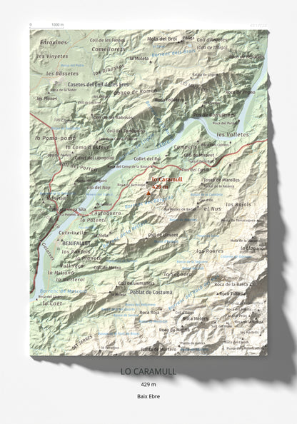 Mapa de relieve de lo Caramull, 429 m, Baix Ebre, lámina 100 Cims de Trobart 21 × 30 cm.