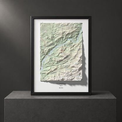 Mapa de relieve de lo Caramull, 429 m, Baix Ebre, lámina 100 Cims de Trobart. Presentación enmarcada. 30 × 40 cm.