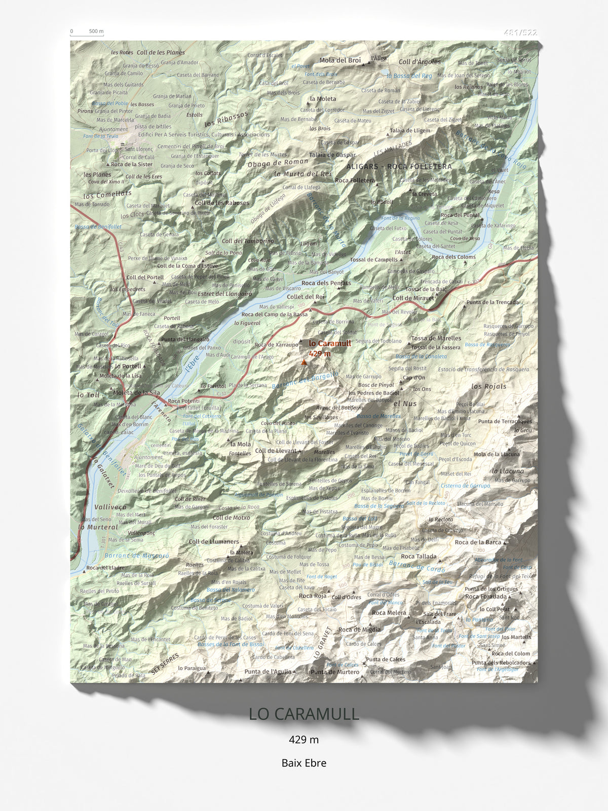 Mapa de relieve de lo Caramull, 429 m, Baix Ebre, lámina 100 Cims de Trobart 30 × 40 cm.