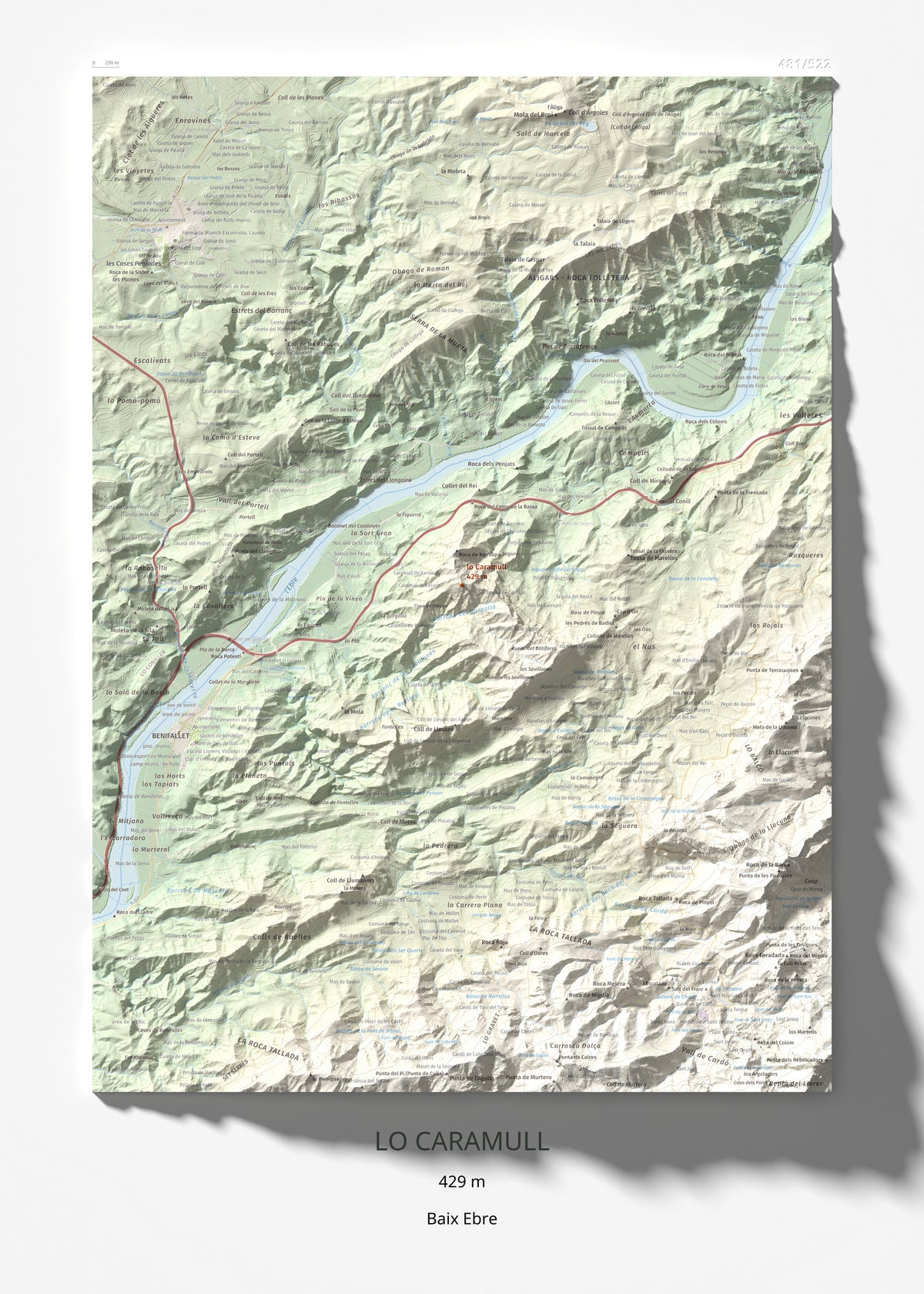Mapa de relieve de lo Caramull, 429 m, Baix Ebre, lámina 100 Cims de Trobart 50 × 70 cm.