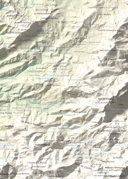 Mapa de relieve de lo Caramull, 429 m, Baix Ebre, lámina 100 Cims de Trobart. Detalle de la zona inferior derecha. 50 × 70 cm.