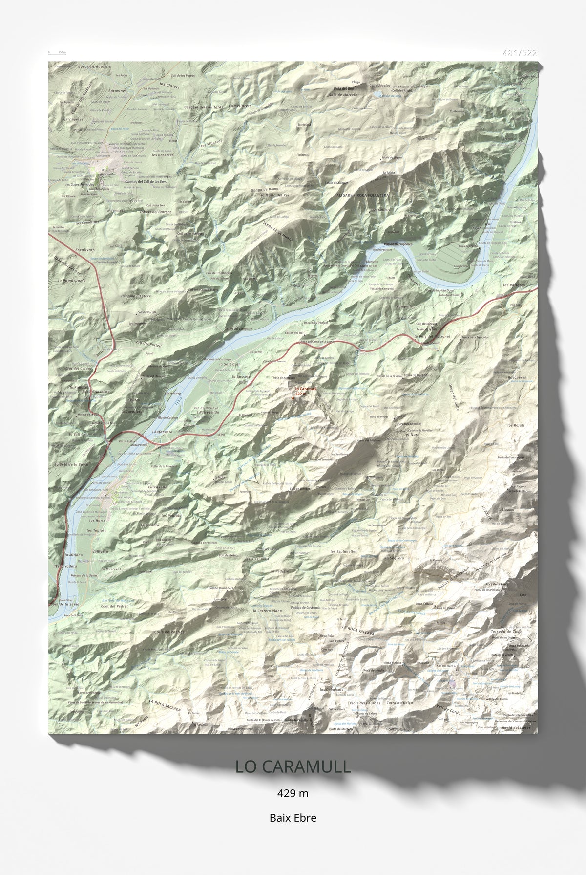Mapa de relieve de lo Caramull, 429 m, Baix Ebre, lámina 100 Cims de Trobart 61 × 91 cm.