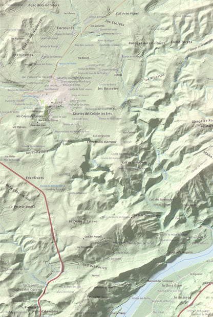 Mapa de relieve de lo Caramull, 429 m, Baix Ebre, lámina 100 Cims de Trobart. Detalle de la zona superior izquierda. 61 × 91 cm.