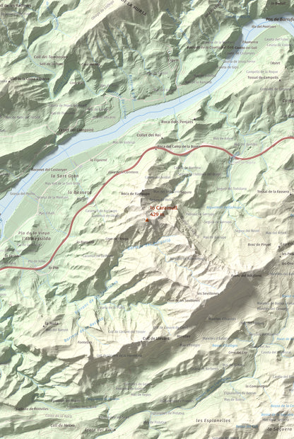 Mapa de relieve de lo Caramull, 429 m, Baix Ebre, lámina 100 Cims de Trobart. Detalle de la zona central. 61 × 91 cm.