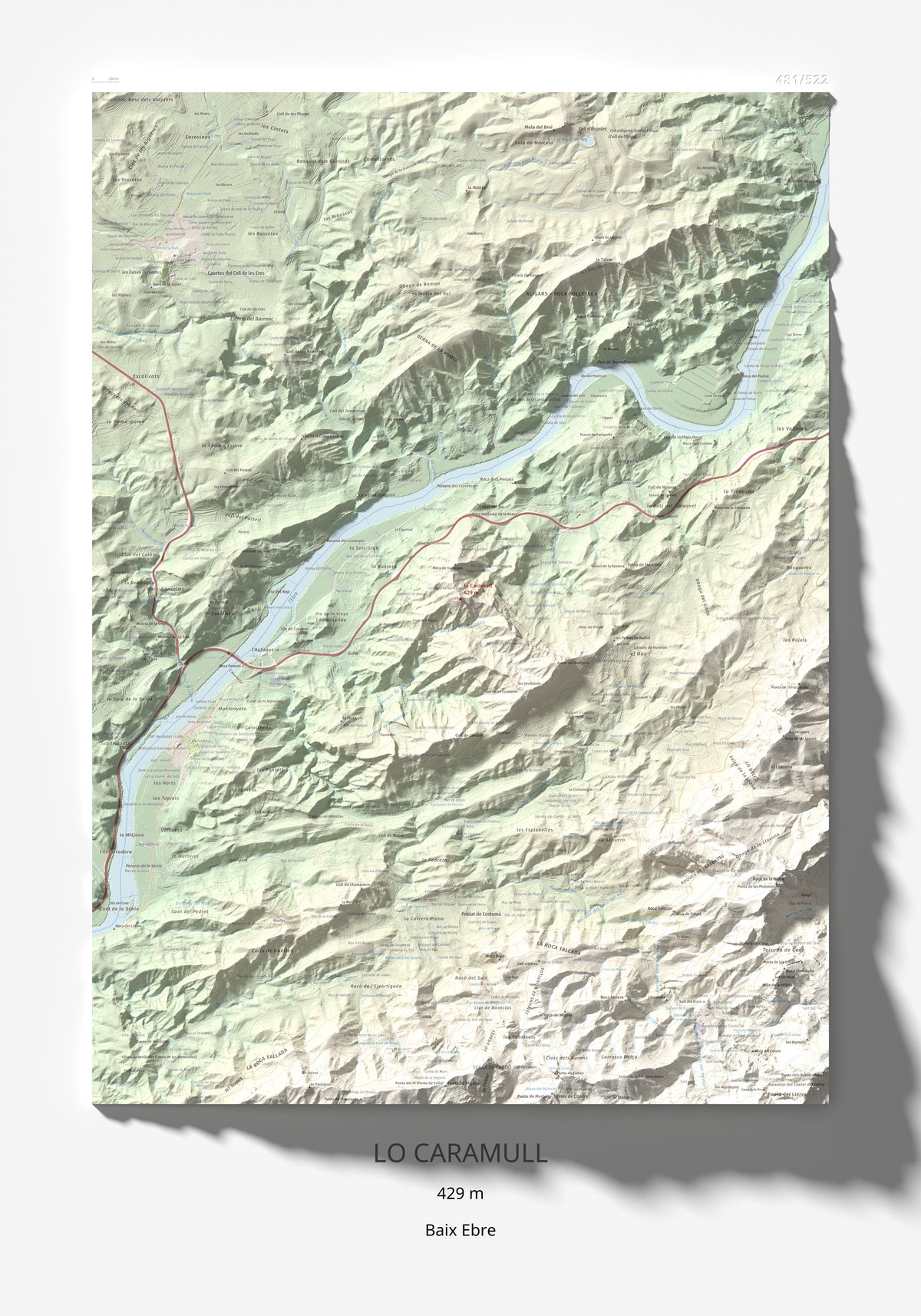 Mapa de relieve de lo Caramull, 429 m, Baix Ebre, lámina 100 Cims de Trobart 70 × 100 cm.
