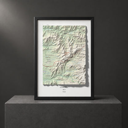 Mapa de relieve de lo Morral, 682 m, Priorat, lámina 100 Cims de Trobart. Presentación enmarcada. 21 × 30 cm.