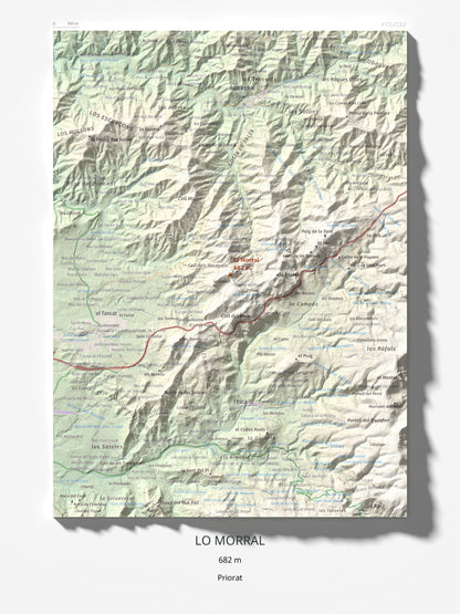 Mapa de relieve de lo Morral, 682 m, Priorat, lámina 100 Cims de Trobart 30 × 40 cm.