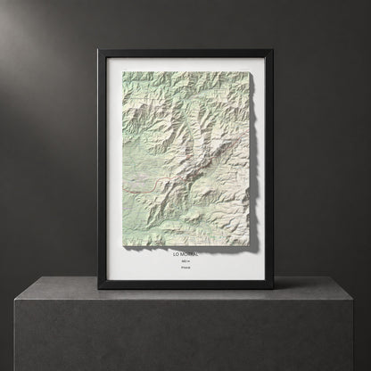 Mapa de relieve de lo Morral, 682 m, Priorat, lámina 100 Cims de Trobart. Presentación enmarcada. 50 × 70 cm.