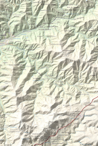 Mapa de relieve de lo Morral, 682 m, Priorat, lámina 100 Cims de Trobart. Detalle de la zona superior derecha. 61 × 91 cm.