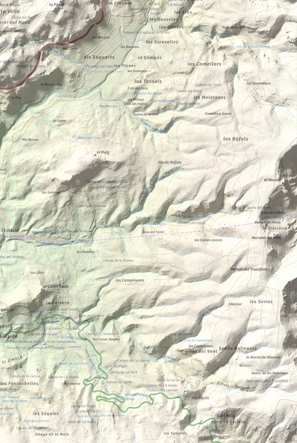 Mapa de relieve de lo Morral, 682 m, Priorat, lámina 100 Cims de Trobart. Detalle de la zona inferior derecha. 61 × 91 cm.