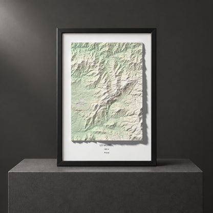 Mapa de relieve de lo Morral, 682 m, Priorat, lámina 100 Cims de Trobart. Presentación enmarcada. 70 × 100 cm.