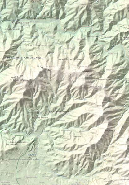 Mapa de relieve de lo Morral, 682 m, Priorat, lámina 100 Cims de Trobart. Detalle de la zona superior izquierda. 70 × 100 cm.