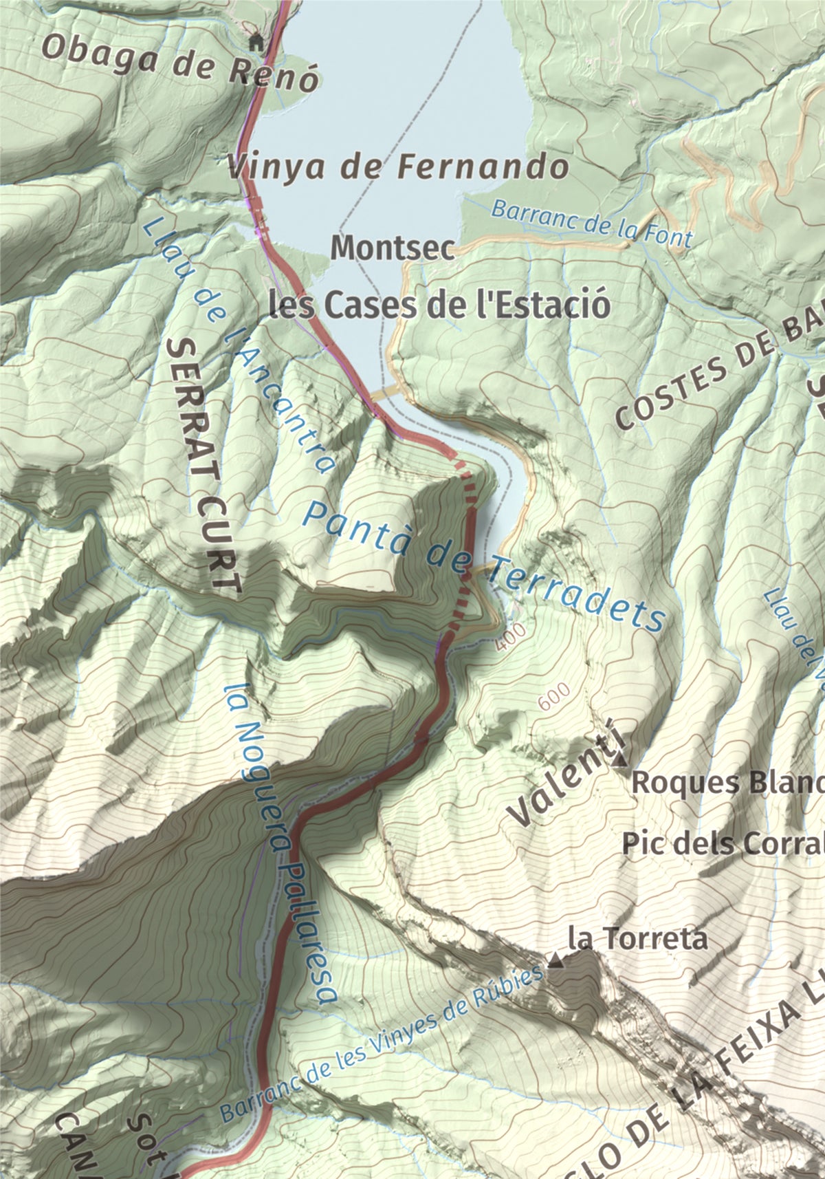 Mapa de relieve de lo Peladet, 1471 m, Noguera · Pallars Jussà, lámina 100 Cims de Trobart. Detalle de la zona superior izquierda. 21 × 30 cm.