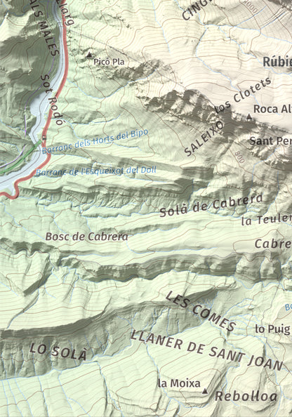 Mapa de relieve de lo Peladet, 1471 m, Noguera · Pallars Jussà, lámina 100 Cims de Trobart. Detalle de la zona inferior izquierda. 21 × 30 cm.