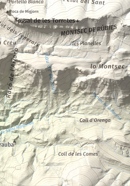 Mapa de relieve de lo Peladet, 1471 m, Noguera · Pallars Jussà, lámina 100 Cims de Trobart. Detalle de la zona inferior derecha. 21 × 30 cm.