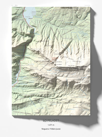 Mapa de relieve de lo Peladet, 1471 m, Noguera · Pallars Jussà, lámina 100 Cims de Trobart 30 × 40 cm.