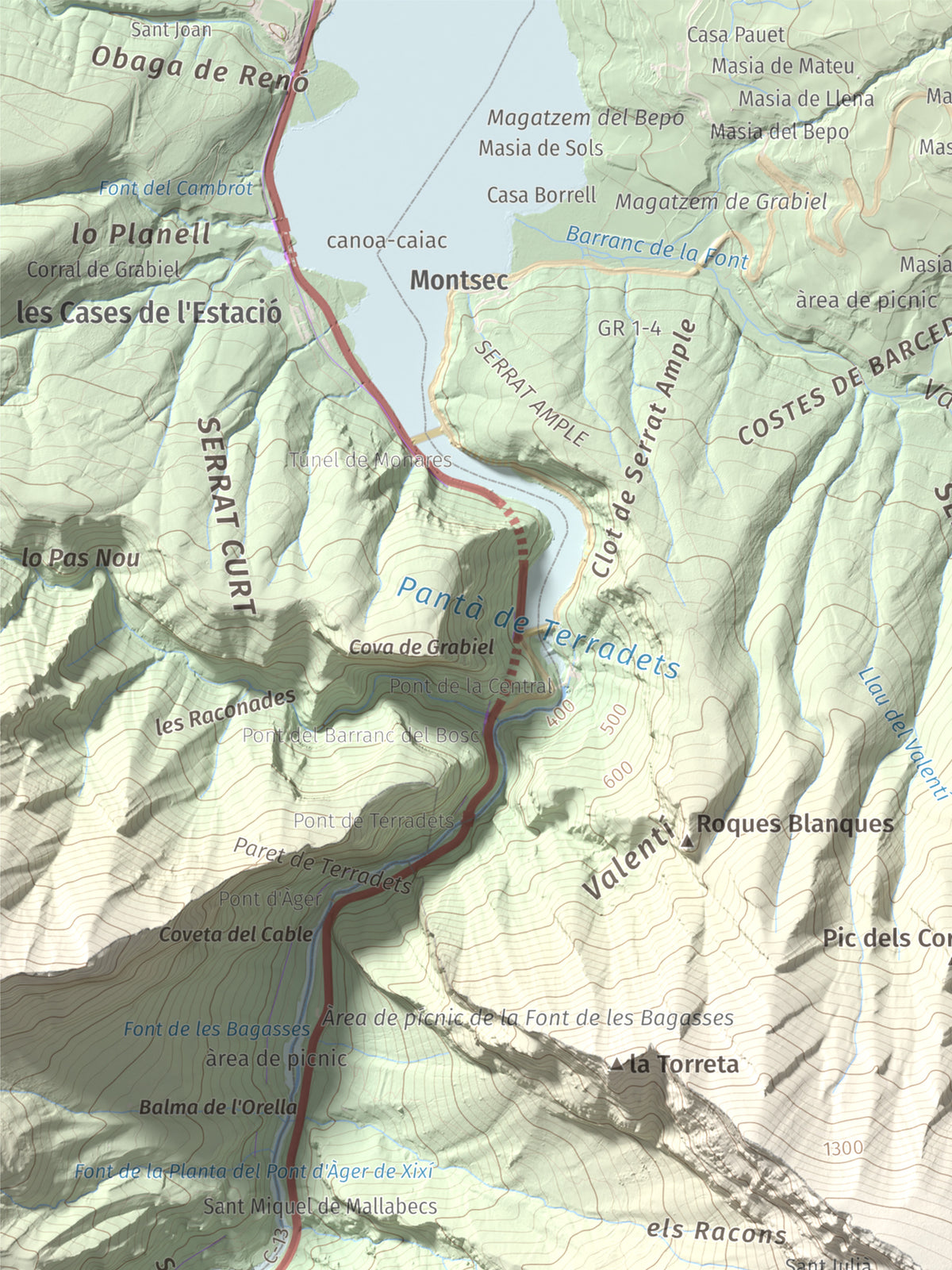 Mapa de relieve de lo Peladet, 1471 m, Noguera · Pallars Jussà, lámina 100 Cims de Trobart. Detalle de la zona superior izquierda. 30 × 40 cm.
