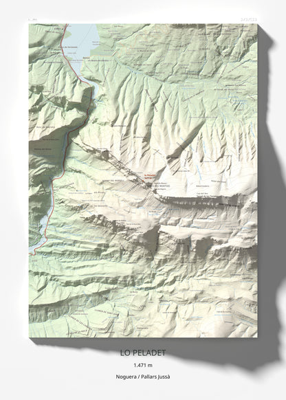 Mapa de relieve de lo Peladet, 1471 m, Noguera · Pallars Jussà, lámina 100 Cims de Trobart 50 × 70 cm.
