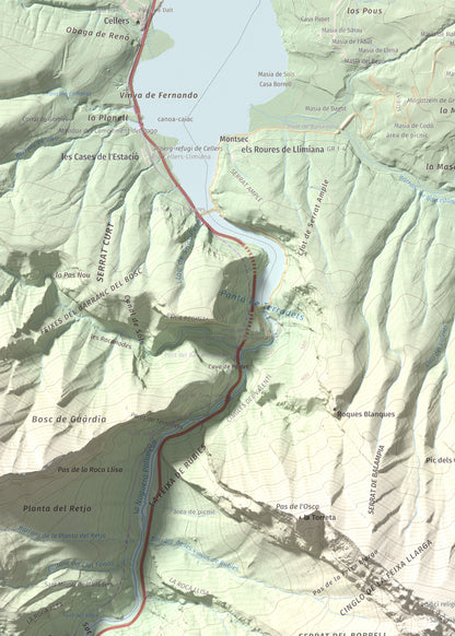 Mapa de relieve de lo Peladet, 1471 m, Noguera · Pallars Jussà, lámina 100 Cims de Trobart. Detalle de la zona superior izquierda. 50 × 70 cm.